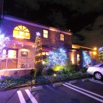 寒い夜空を華やかに、お店をイルミネーションで飾り付けしました。